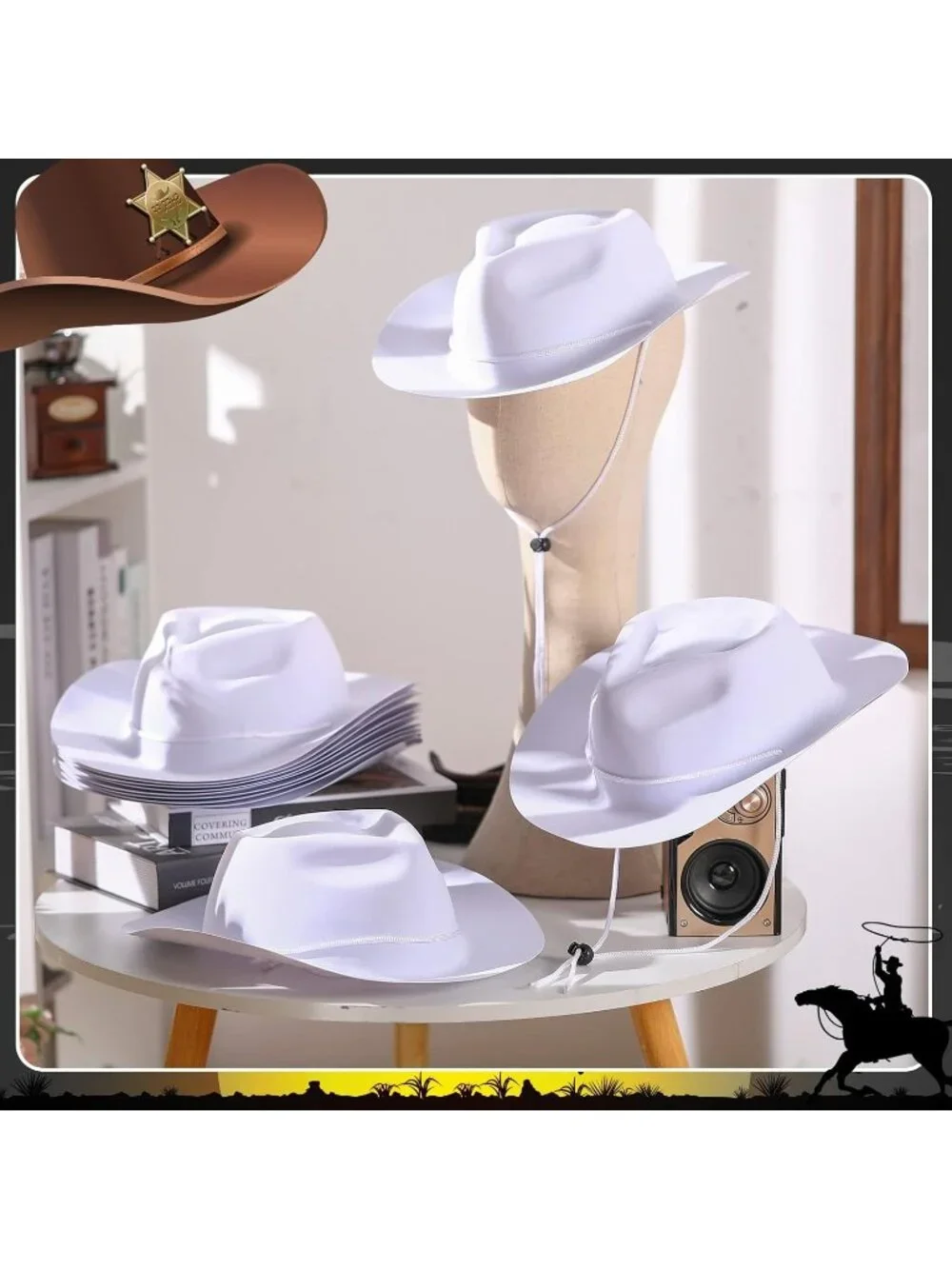 Men's White Plastic Felt Wide Brimmed Western Cowgirl Cowboy Hat 12 Pieces